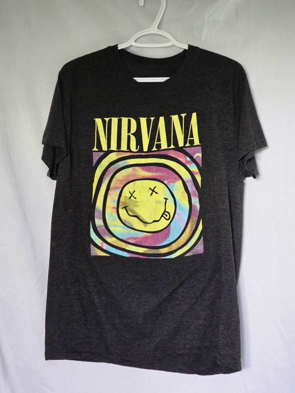 XL NIRVANA Dark Gray Short-Sleeve Band Tee Graphic Logo Officially Licensed
